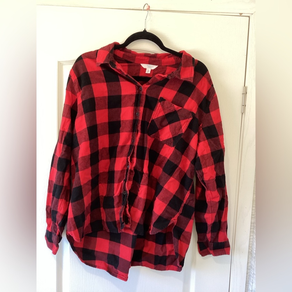 Time and Tru Women's Red and Black Plaid Button Down Shirt size 2XL EUC